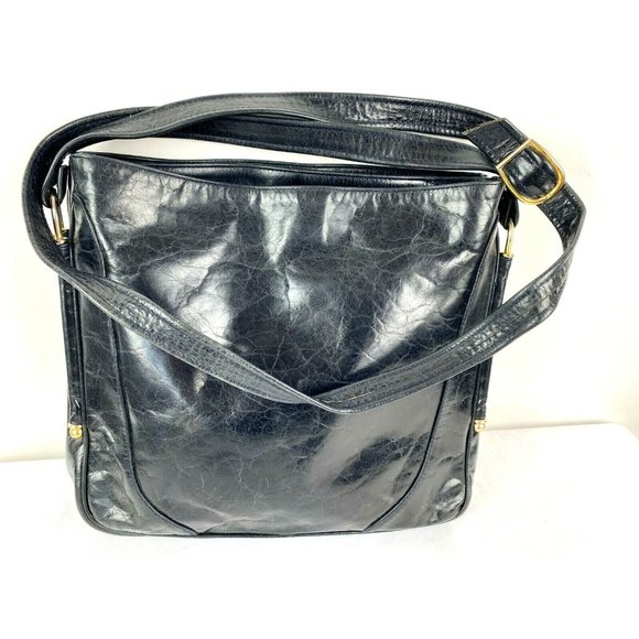 Vintage BALLY Black Luxurious Leather Medium Crossbody Shoulder Handbag Purse - Picture 1 of 12